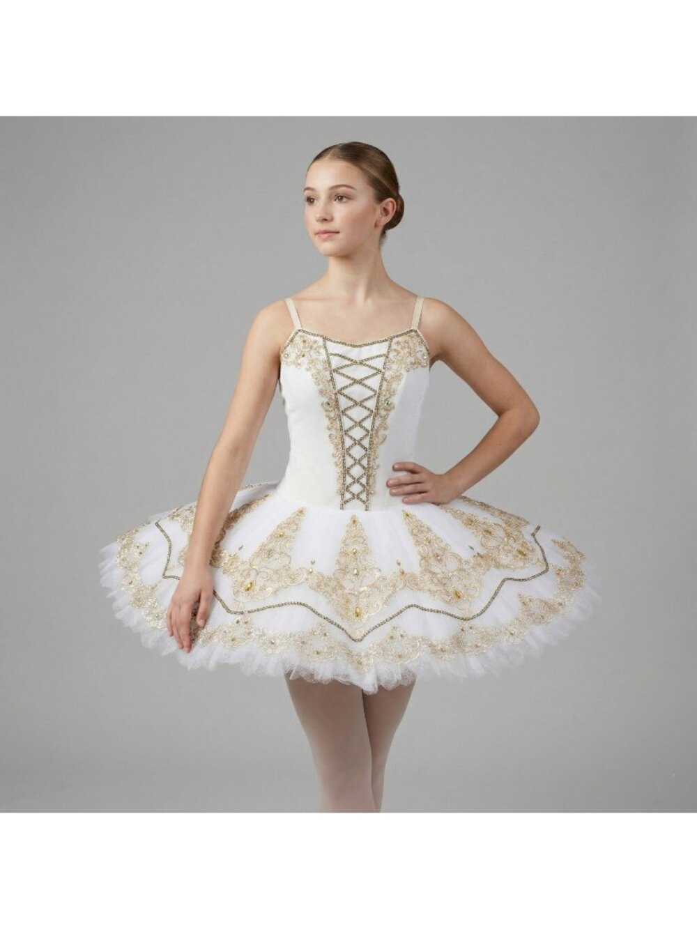 Professional Classical Ballet Tutu Aurora Costume Dress in White & Gold size 16
